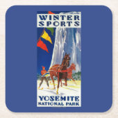 Winter-Sport bei Yosemite PosterYosemite, CA Rechteckiger Pappuntersetzer (Vorderseite)