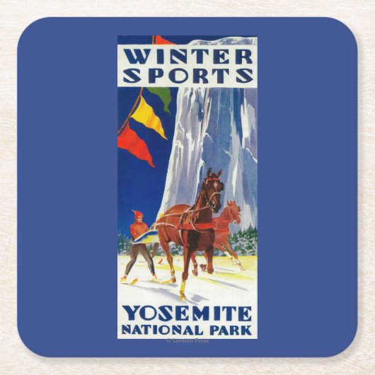 Winter-Sport bei Yosemite PosterYosemite, CA Rechteckiger Pappuntersetzer (Vorderseite)