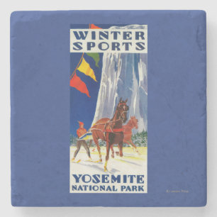 Winter-Sport bei Yosemite PosterYosemite, CA Steinuntersetzer