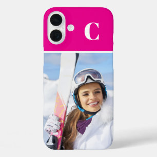 Winter-Sport-Foto-Monogramm in Hot Pink iPhone 16 Plus Hülle