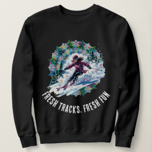 Winter-Sport-Frau Skifahrerin - Frische Spuren, Fr Sweatshirt
