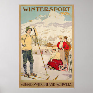 Winter Sport Schweiz Vintage Skiplakat Poster