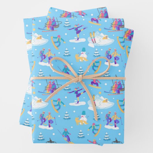 Winter Sports Skaten Ski Snowboarden Muster Geschenkpapier Set (Beispiel)