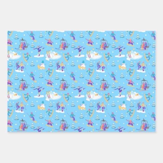 Winter Sports Skaten Ski Snowboarden Muster Geschenkpapier Set (Vorderseite 3)