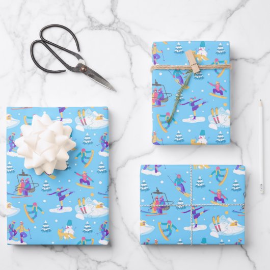Winter Sports Skaten Ski Snowboarden Muster Geschenkpapier Set (Vorderseite)