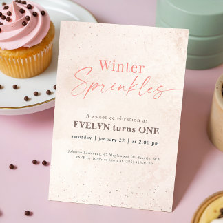 Winter Sprinkles Pink Glitter Baby 1. Geburtstag Einladung