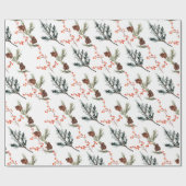 Winter Spruce Pine Branch Cones Red Ilex Berries Geschenkpapier (Flach)