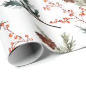 Winter Spruce Pine Branch Cones Red Ilex Berries Geschenkpapier (Rolleneckpunkt)