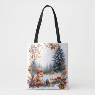 Winter Squirrel in Frosted Forest Tasche