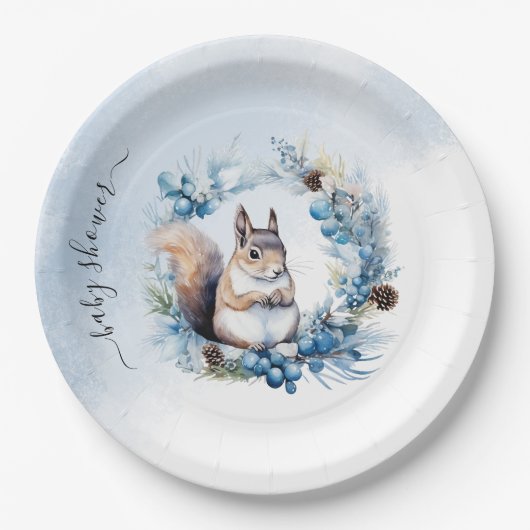 Winter Squirrel Watercolor Kinderdusche Pappteller (Vorderseite)