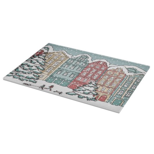 Winter-Stadtszene Schneidebrett (Ecke)