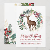 Winter Stag Holly Wreath Feiertagskarte (Vorne/Hinten)