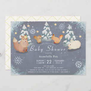 Winter Starry Night Woodland Animals Baby Dusche Einladung