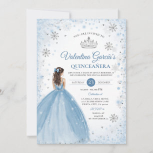 Winter-Staubblaues Quinceañera 15 Jahre Schneefloc Einladung