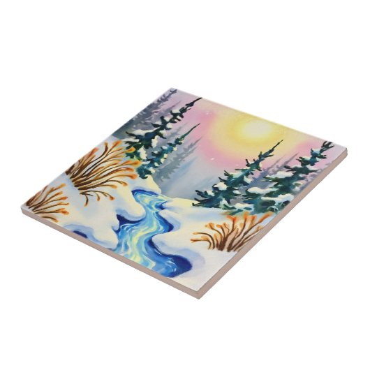 Winter Stream Landschaft Fliese (Seite)