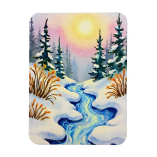Winter Stream Landschaft Magnet