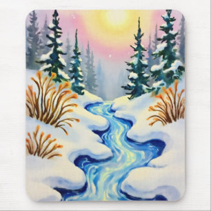 Winter Stream Landschaft Mousepad