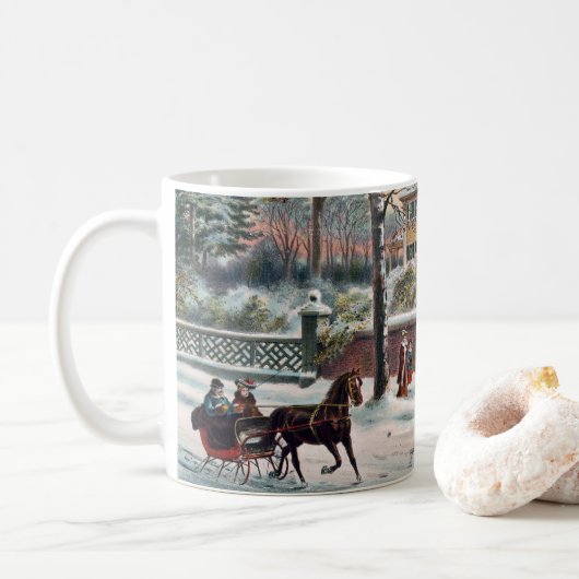 Winter Street Weihnachtsabend Kaffeetasse (Mit Donut)