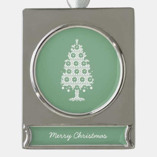 Winter Strick Weihnachtsbaum Banner-Ornament Silber (Vorderseite)