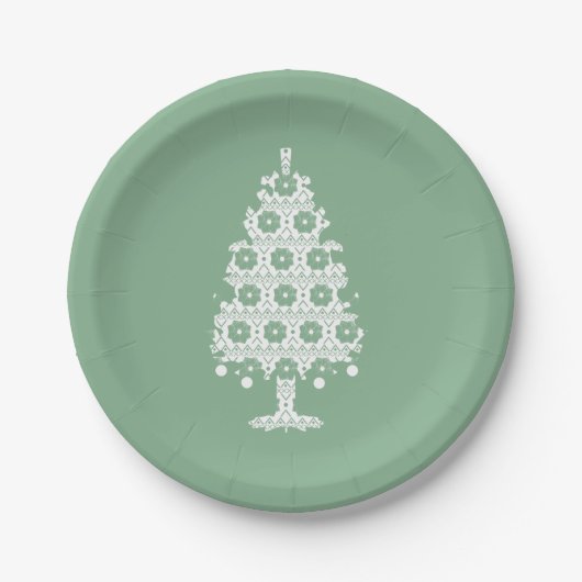 Winter-Strick-Weihnachtsbaum-Papier-Teller Pappteller (Vorderseite)