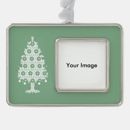 Winter Strick Weihnachtsbaum Rahmen-Ornament Silber (Vorderseite)