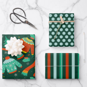 Winter-Strickjacken-Schal-Socken-Verpackungspapier Geschenkpapier Set