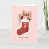 Winter Strumpf mit Geschenkboxen, Blume Weihnachte Karte (Vorderseite)