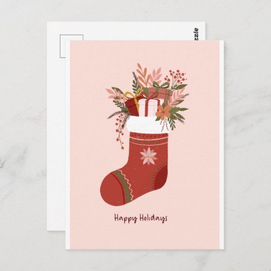 Winter Strumpf mit Geschenkboxen, Blume Weihnachte Postkarte (Vorne/Hinten)