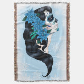 Winter Sugar Skull Blaue Schneeflocken Decke (Vorderseite Vertikal)