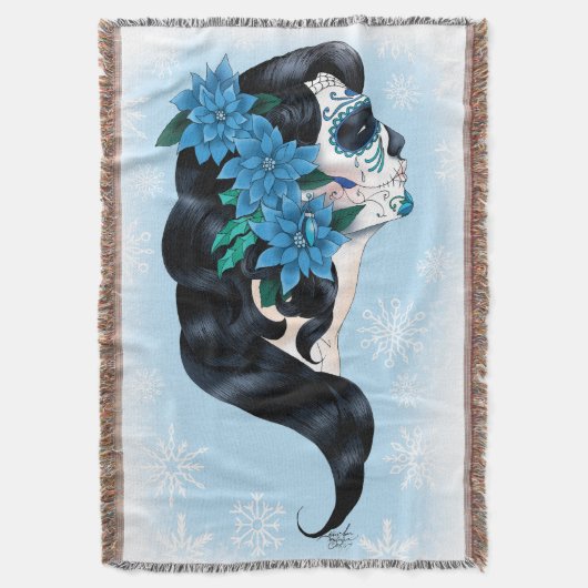 Winter Sugar Skull Blaue Schneeflocken Decke (Vorderseite Vertikal)