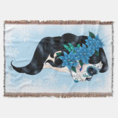 Winter Sugar Skull Blaue Schneeflocken Decke (Vorderseite)
