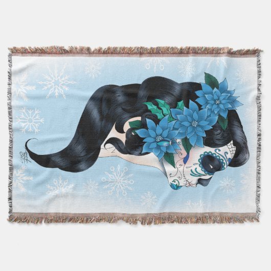 Winter Sugar Skull Blaue Schneeflocken Decke (Vorderseite)