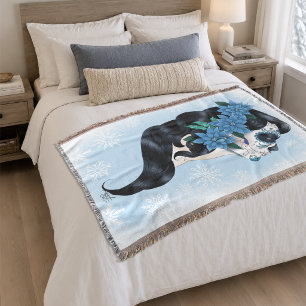 Winter Sugar Skull Blaue Schneeflocken Decke