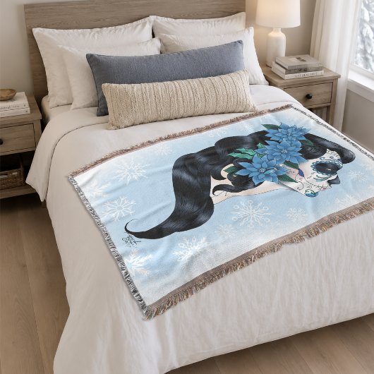 Winter Sugar Skull Blaue Schneeflocken Decke