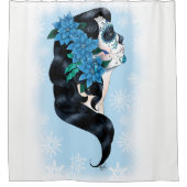Winter Sugar Skull Blaue Schneeflocken Duschvorhang (Vorderseite)