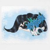 Winter Sugar Skull Blaue Schneeflocken Fleecedecke (Vorderseite (Horizontal))