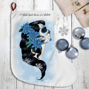Winter Sugar Skull Blaue Schneeflocken Großer Weihnachtsstrumpf