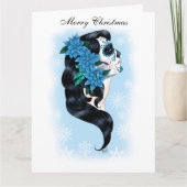 Winter Sugar Skull Blaue Schneeflocken Karte (Vorderseite)