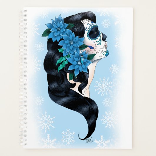 Winter Sugar Skull Blaue Schneeflocken Planer (Vorderseite)