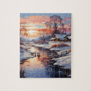 Winter Sunset in Country Puzzle