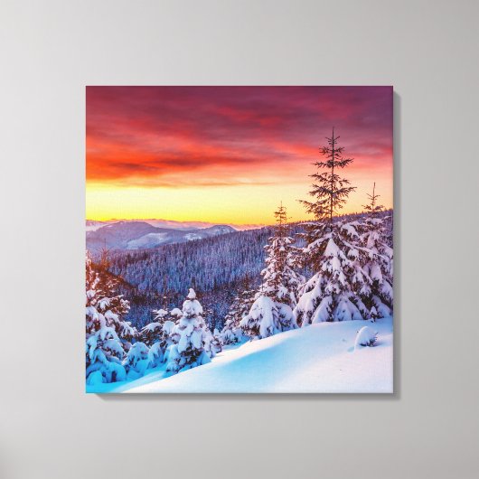 Winter Sunset Mountains Szene Leinwand Art (Vorderseite)