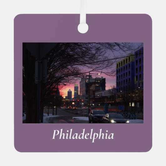 Winter Sunset Philadelphia Ornament Aus Metall (Vorderseite)