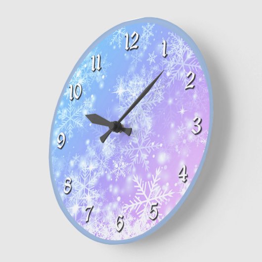 Winter Sunset Snowflake Große Wanduhr (Winkel)