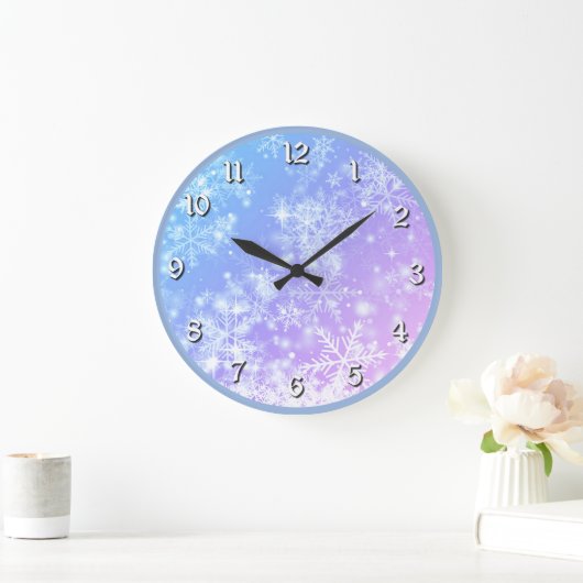 Winter Sunset Snowflake Große Wanduhr (Zuhause)