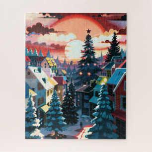 Winter Sunset Village Puzzle