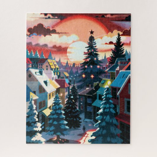 Winter Sunset Village Puzzle (Vertikal)