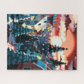 Winter Sunset Village Puzzle (Horizontal)