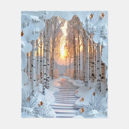 Winter Sunset White Birch Forest Fleecedecke (Vorderseite)