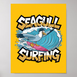 Winter-Surfer-Möwe, Möwe surft, Möwe  Poster