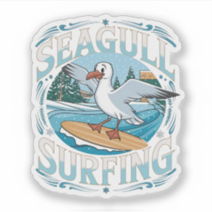 Winter-Surfer-Möwe, Möwe Surft, Möwe T Aufkleber